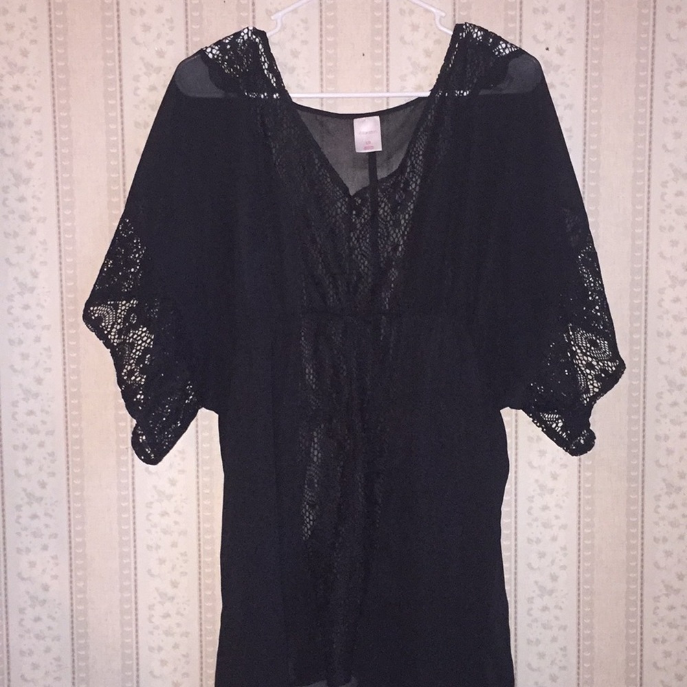 Black sheer/lace bathing suit cover up!